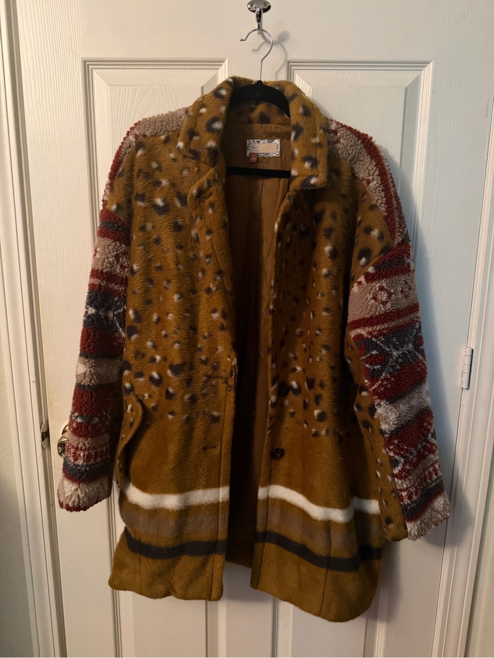 Anthropologie Pilcro Faux Fur Leopard Fair Isle Contrast Jacket